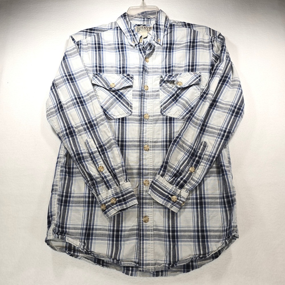 Duluth Trading Co Mens Small Blue White Plaid Cotton Button‎ Down Shirt 51721